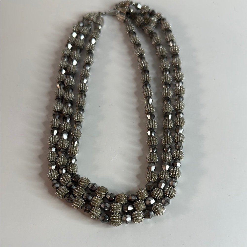 Crown Trifari Silver and Gray Bead Multi-Strand Necklace